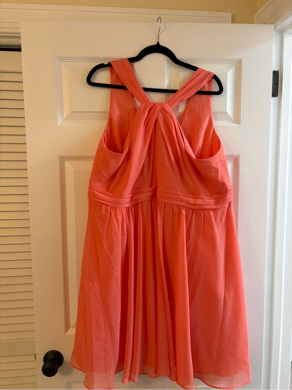 David's Bridal Coral-Orange Chiffon Dress